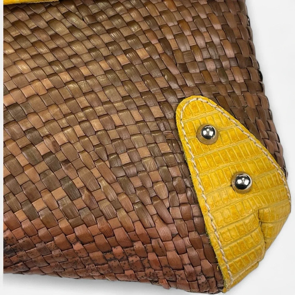 Shiraleah Clutch Bag Straw‎ Boho Hippie Basketweave Brown Yellow - Picture 4 of 10